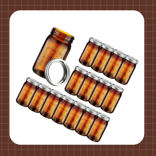 Prep & Savour Wide Mouth Mason Jars With Airtight Lids And Bands Amber